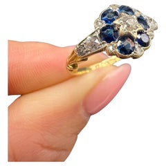 18ct Gold, Sapphire & Diamond Daisy Star Cluster Ring, Hallmarked Chester 1910