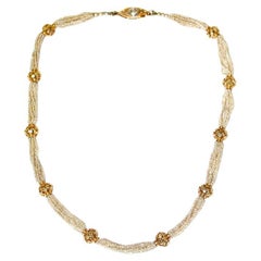 18ct Gold Seed Pearl Necklace with Rose Cut Diamond 18ct Snap dated circa 1940's