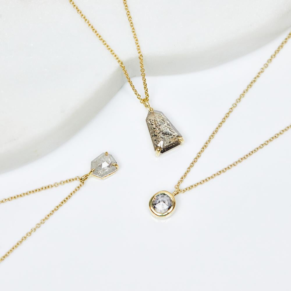 Modernist 18ct Gold Shield Salt & Pepper Diamond Necklace For Sale