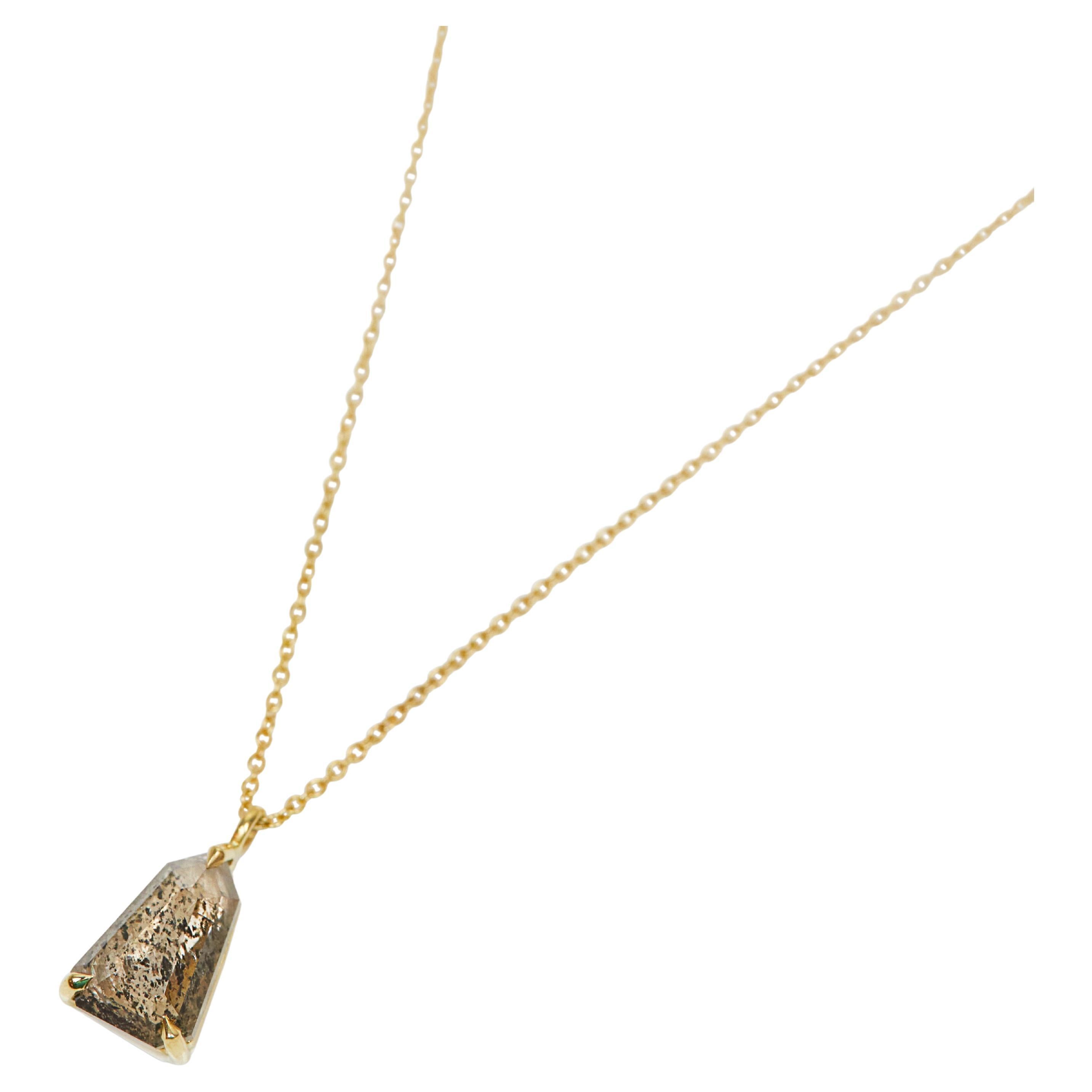 18ct Gold Shield Salt & Pepper Diamond Necklace For Sale