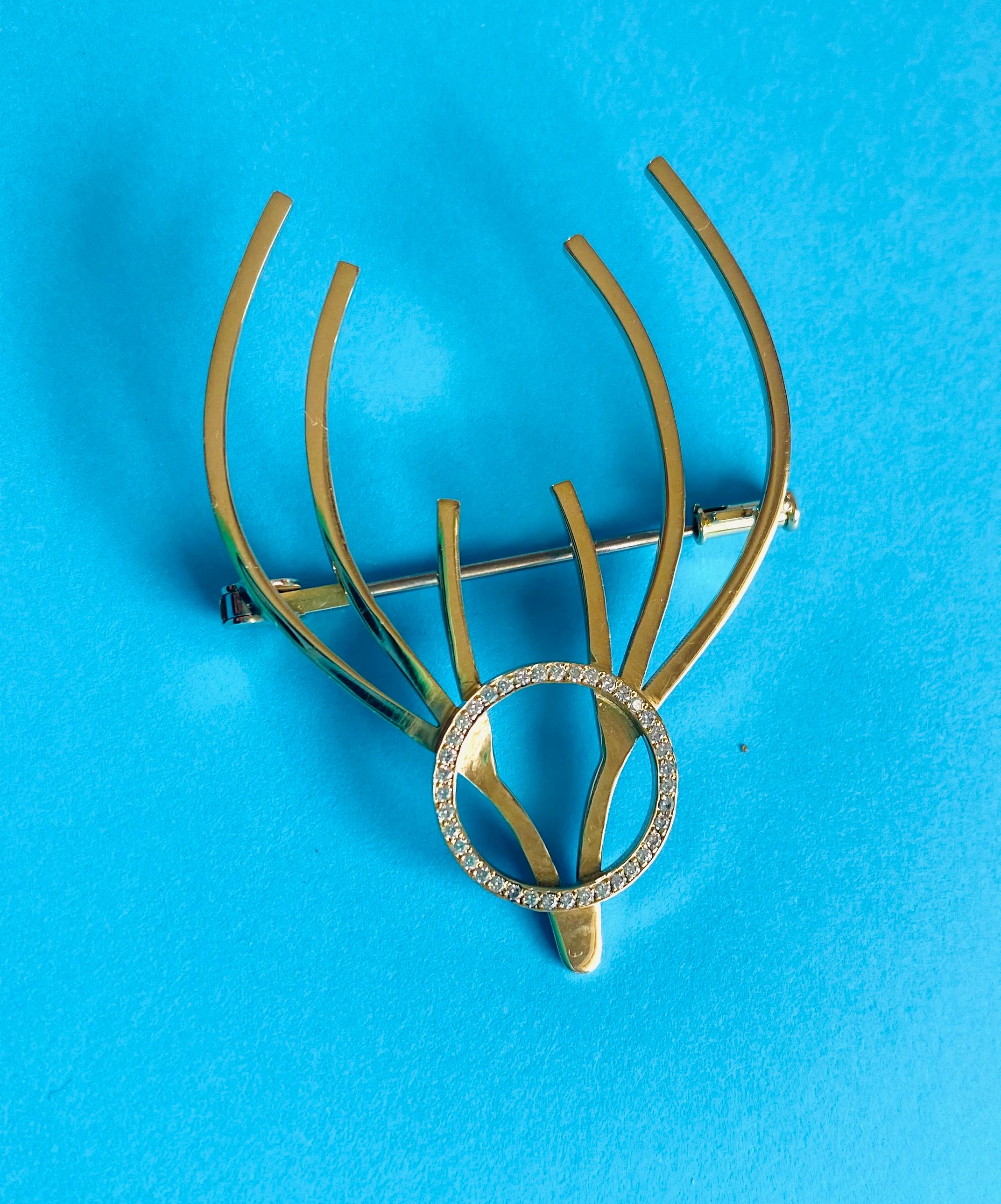 Created by Vanessa of Vanessa Ree Jewellery, the Stag's Head Brooch is a truly iconic and original design, inspired my our unique Irish Fauna, it is handcrafted in Co. Kildare, Ireland. 

Made from 18ct  gold, and set with 39 x .11ct diamonds and