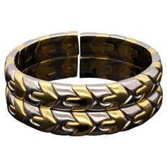 18ct Gold Stainless Steel Open Sprung Cuff Bangle Bulgari