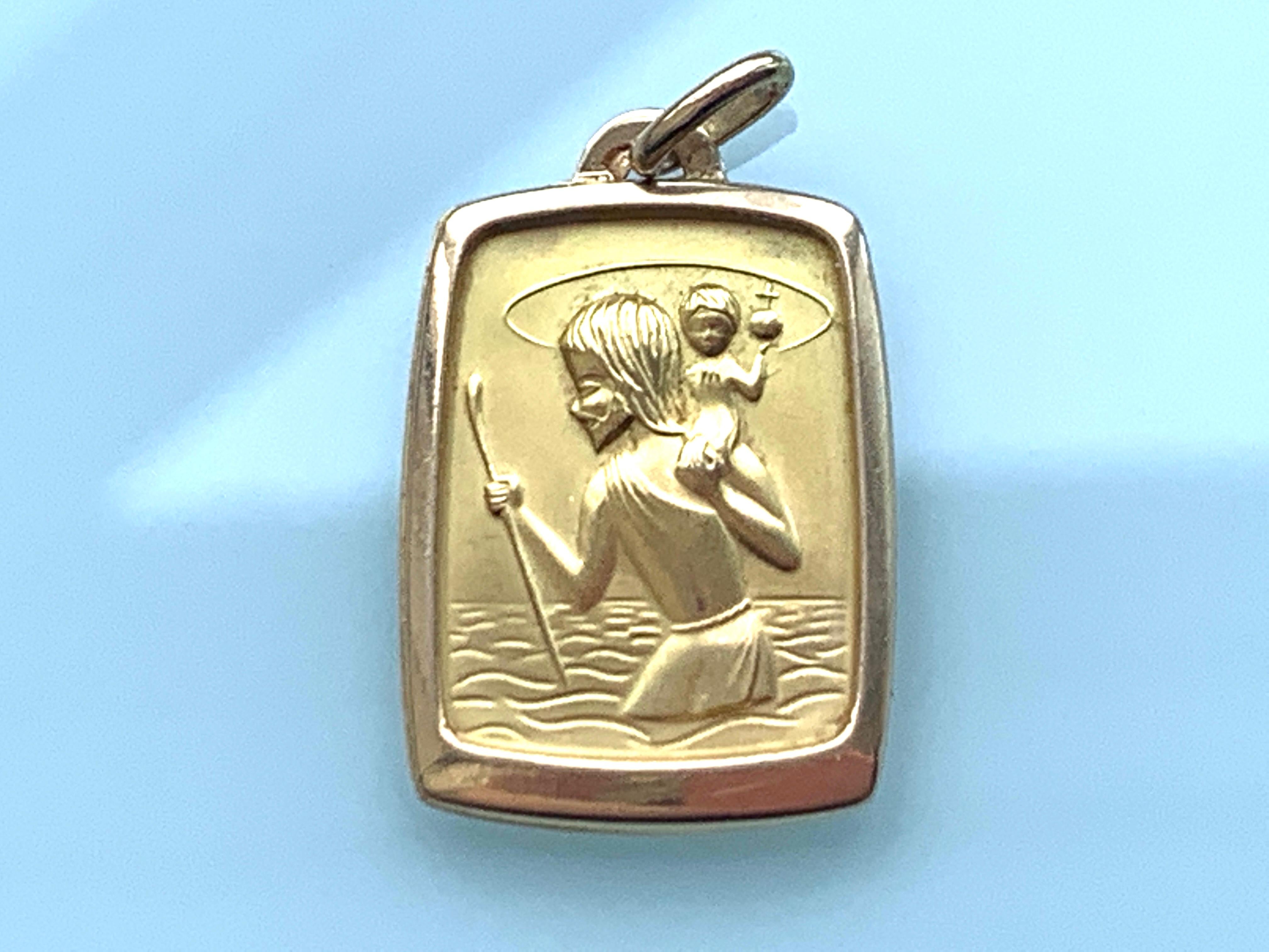 Beautiful 
18ct Gold 
St.Christopher Pendant 
Modernist design produced 1970s
with Closed oval Bail 3.5mm thread space.