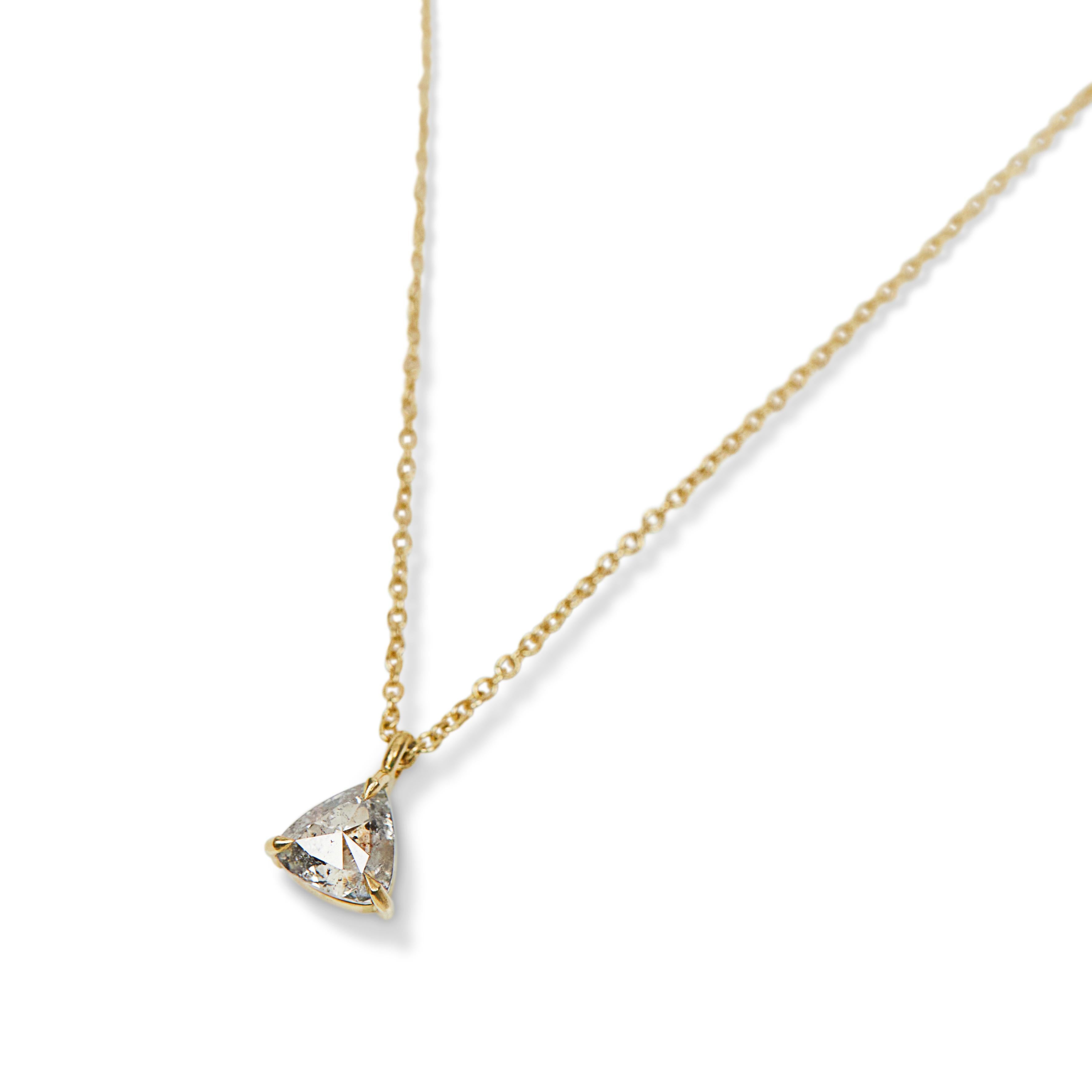 Rose Cut 18ct Gold Triangular Salt & Pepper Diamond Necklace For Sale