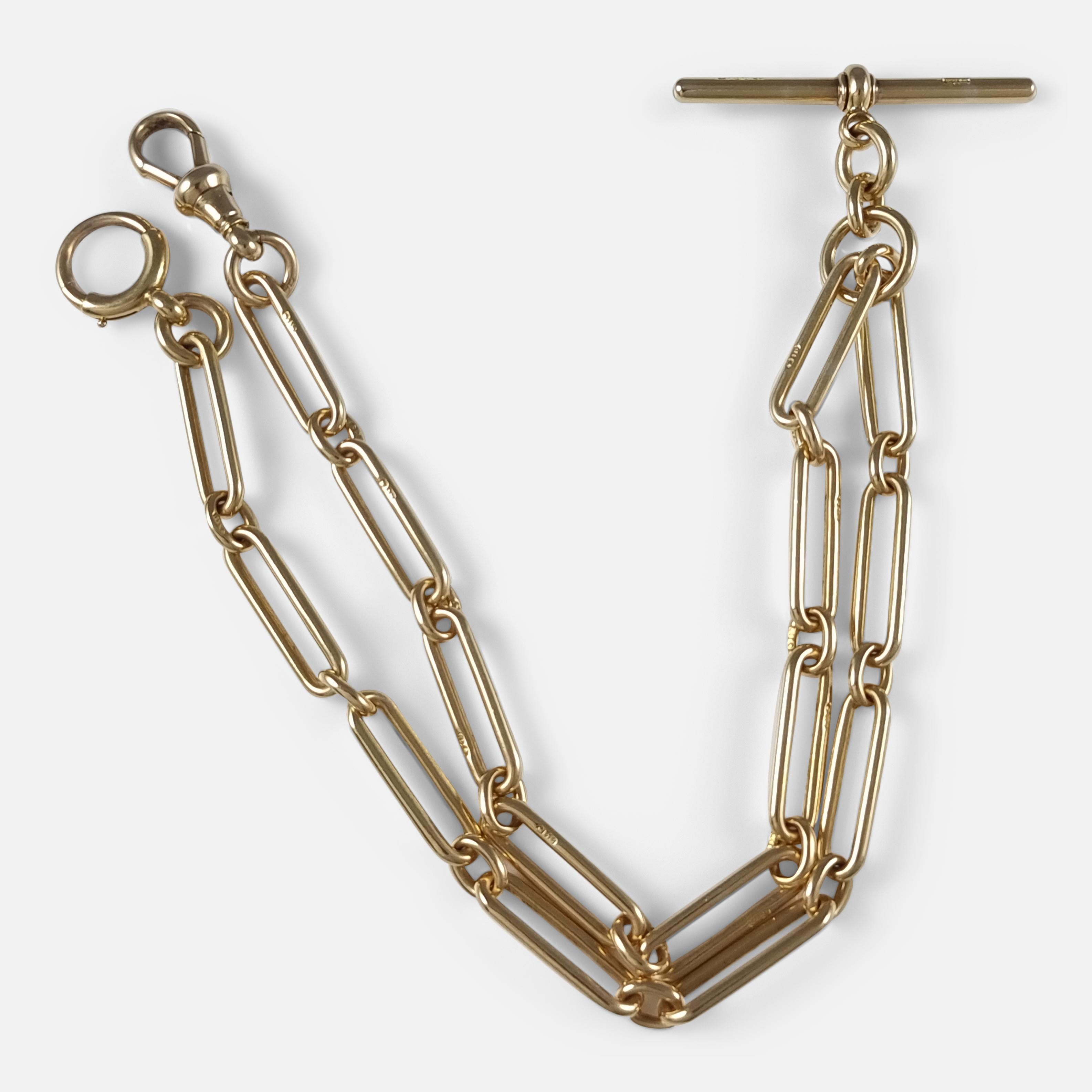 18ct Gold Trombone Link Albert Watch Chain, Circa 1920 3
