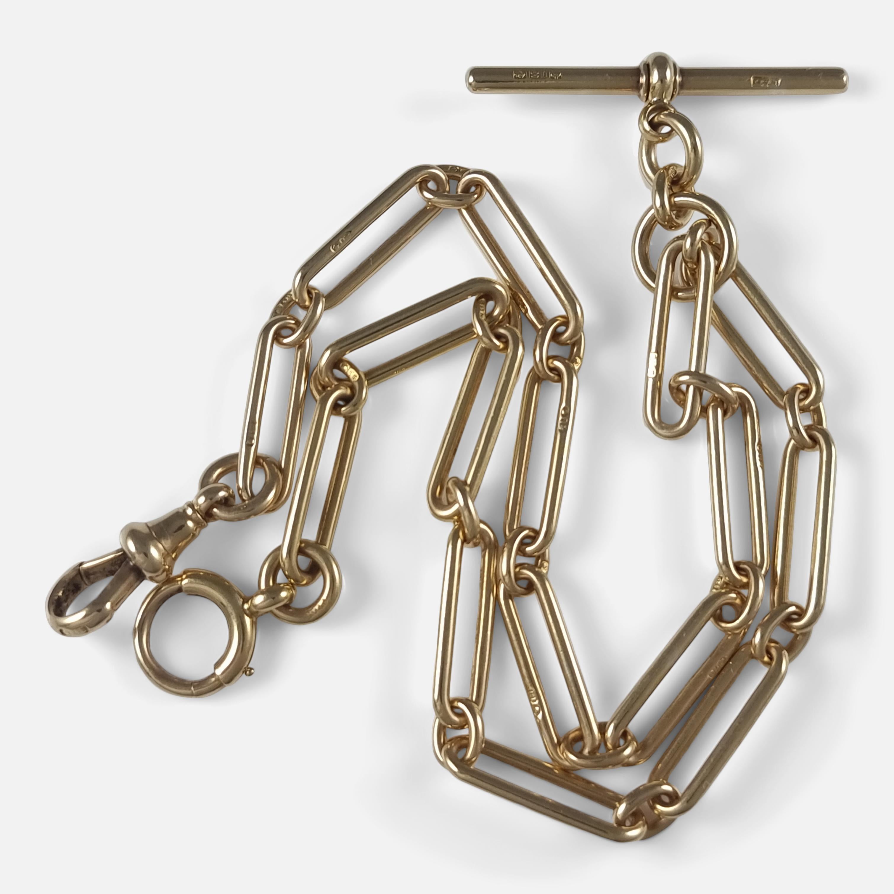 18ct Gold Trombone Link Albert Watch Chain, Circa 1920 4