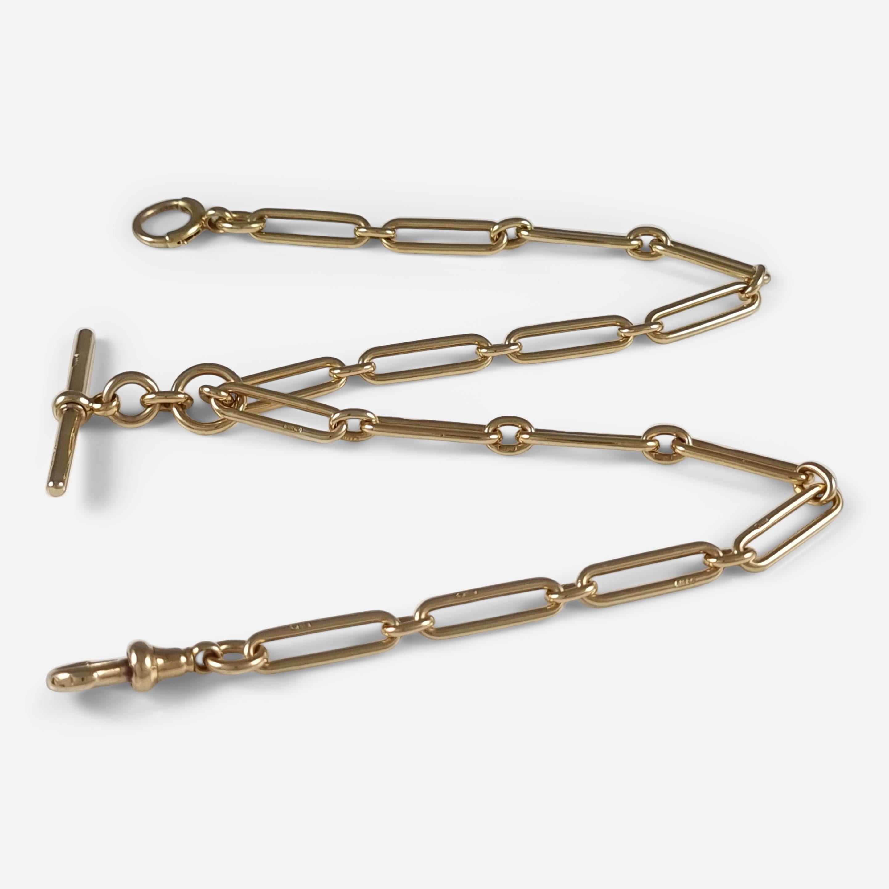 Modern 18ct Gold Trombone Link Albert Watch Chain, Circa 1920