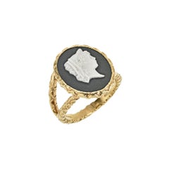 18ct Gold Vermeil Profile of a Woman Ring in Black
