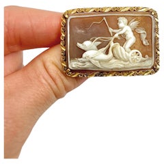 18ct Gold Victorian Cherub, Eros and Dolphin Chariot Shell Cameo Pendent/Brooch