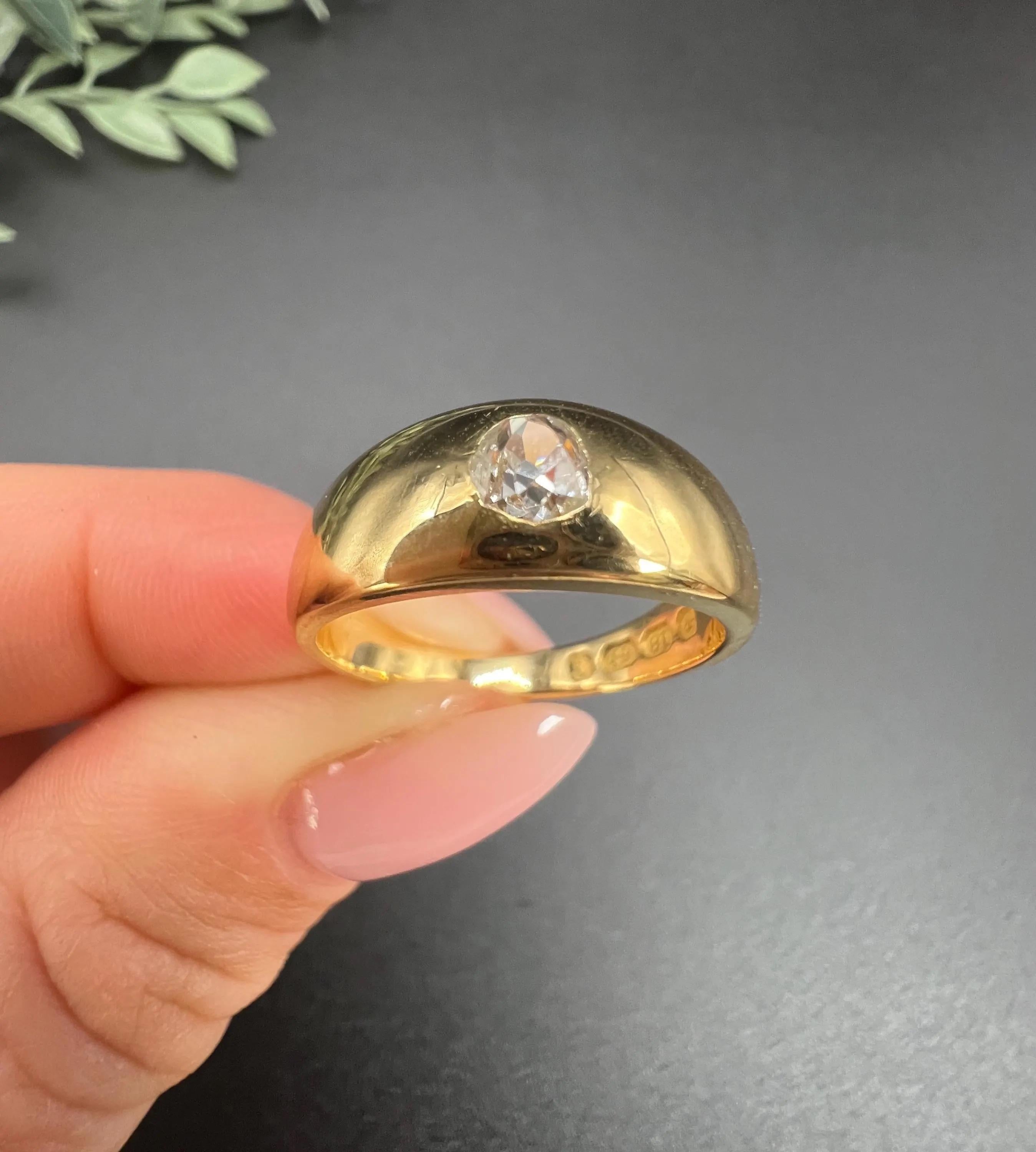 18ct Gold, Victorian Diamond Single Stone Band Ring, Hallmarked Birmingham 1879 For Sale 1