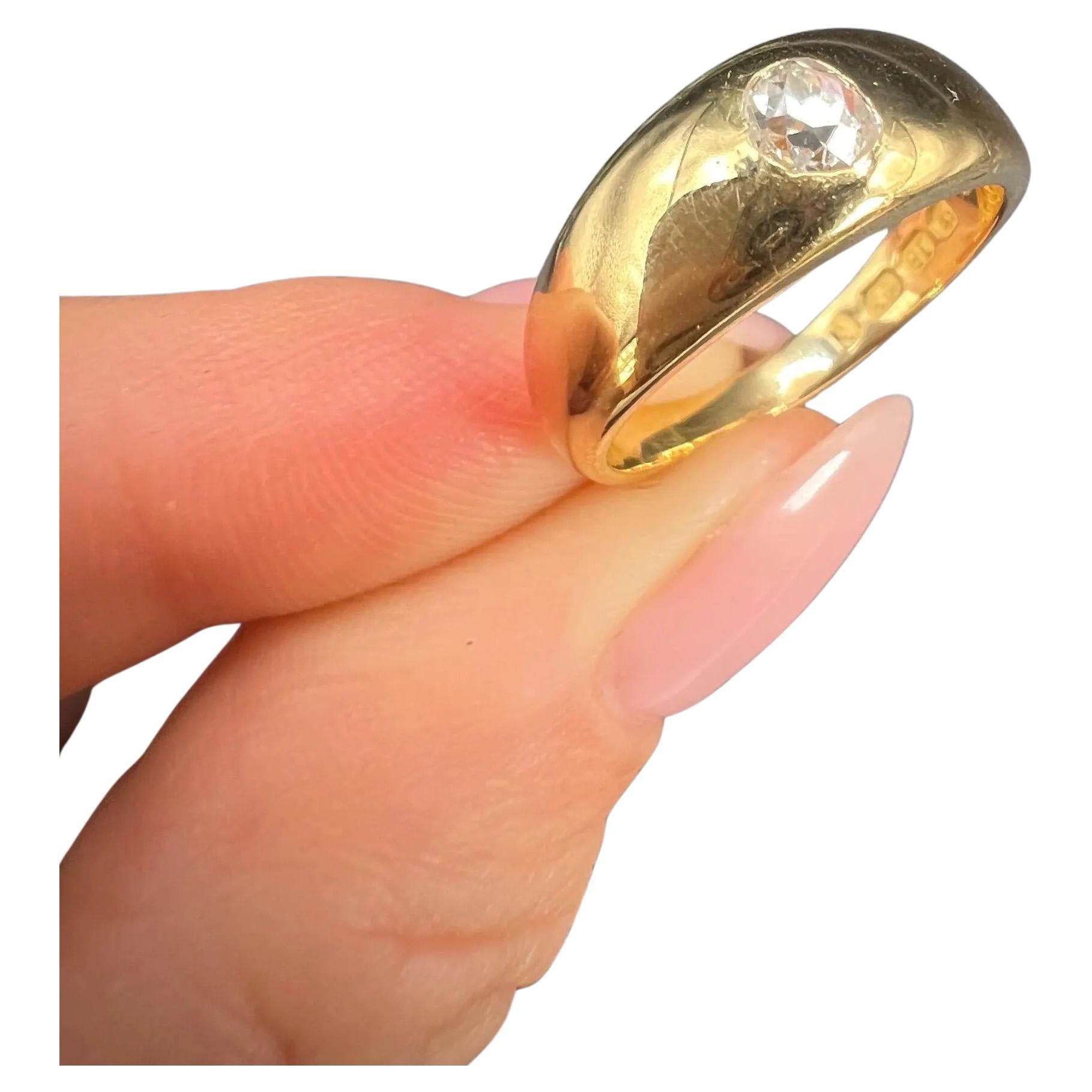 18ct Gold, Victorian Diamond Single Stone Band Ring, Hallmarked Birmingham 1879 For Sale