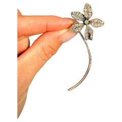 18ct Gold, Victorian Rose Cut Diamond & Demantoid Garnet Flower Pendant Brooch