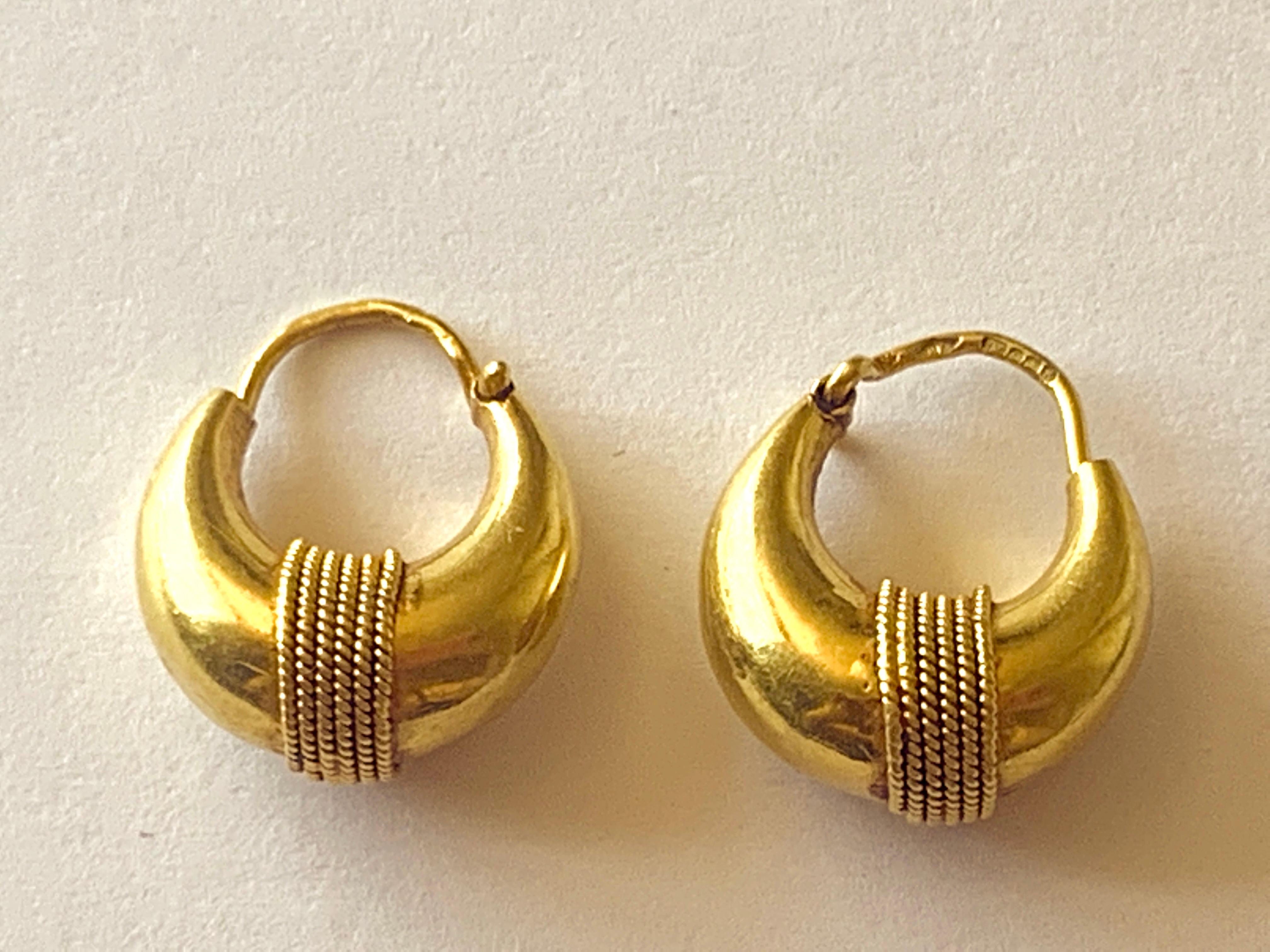 earrings 18k 22k yellow gold antique vintage look handmade yellow gold earrings for women