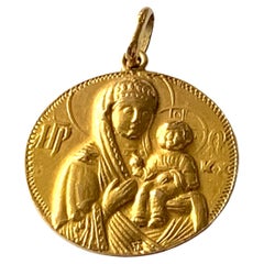 18 Karat Gold Virgin Mary-Anhänger Ära, 1970er Jahre