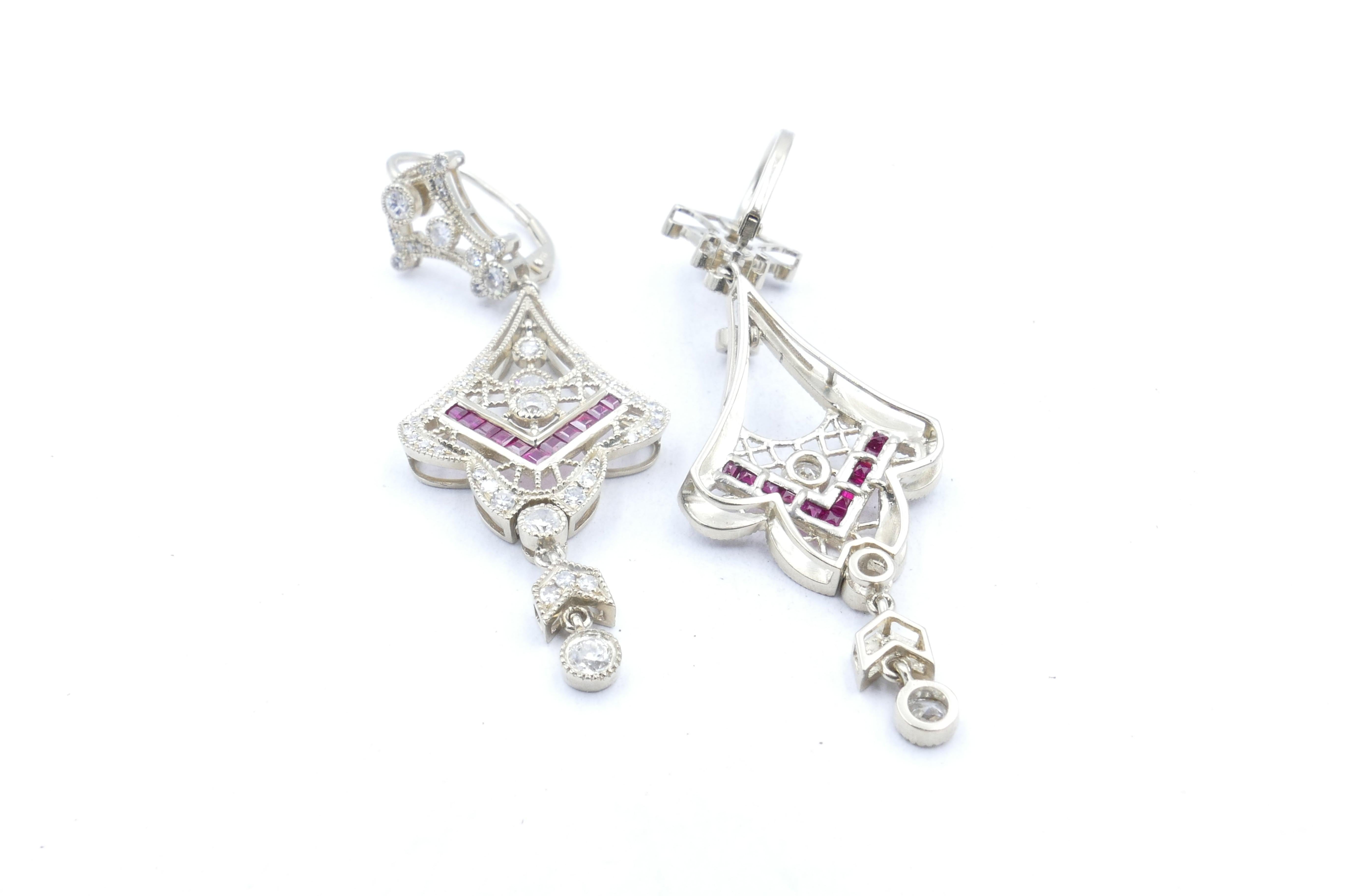 18ct Modern Ruby & Multi Diamond Drop Earrings In New Condition For Sale In Splitter's Creek, NSW
