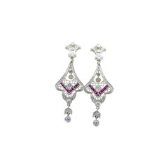 18ct Modern Ruby & Multi Diamond Drop Earrings