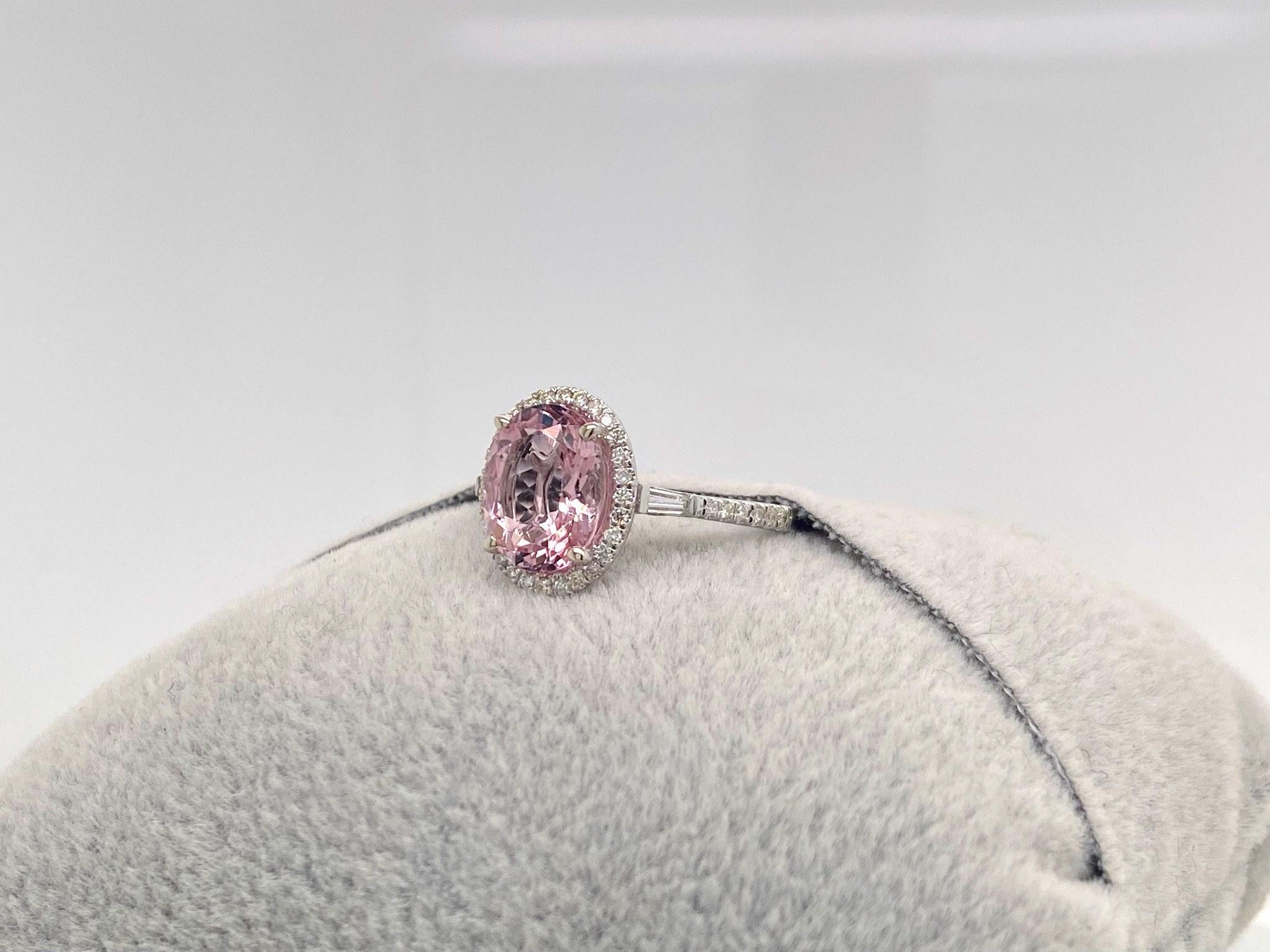 1.8ct Morganite Halo Ring w Diamond Accents Solid 14K White Gold Oval 10x8mm In New Condition In Columbus, OH