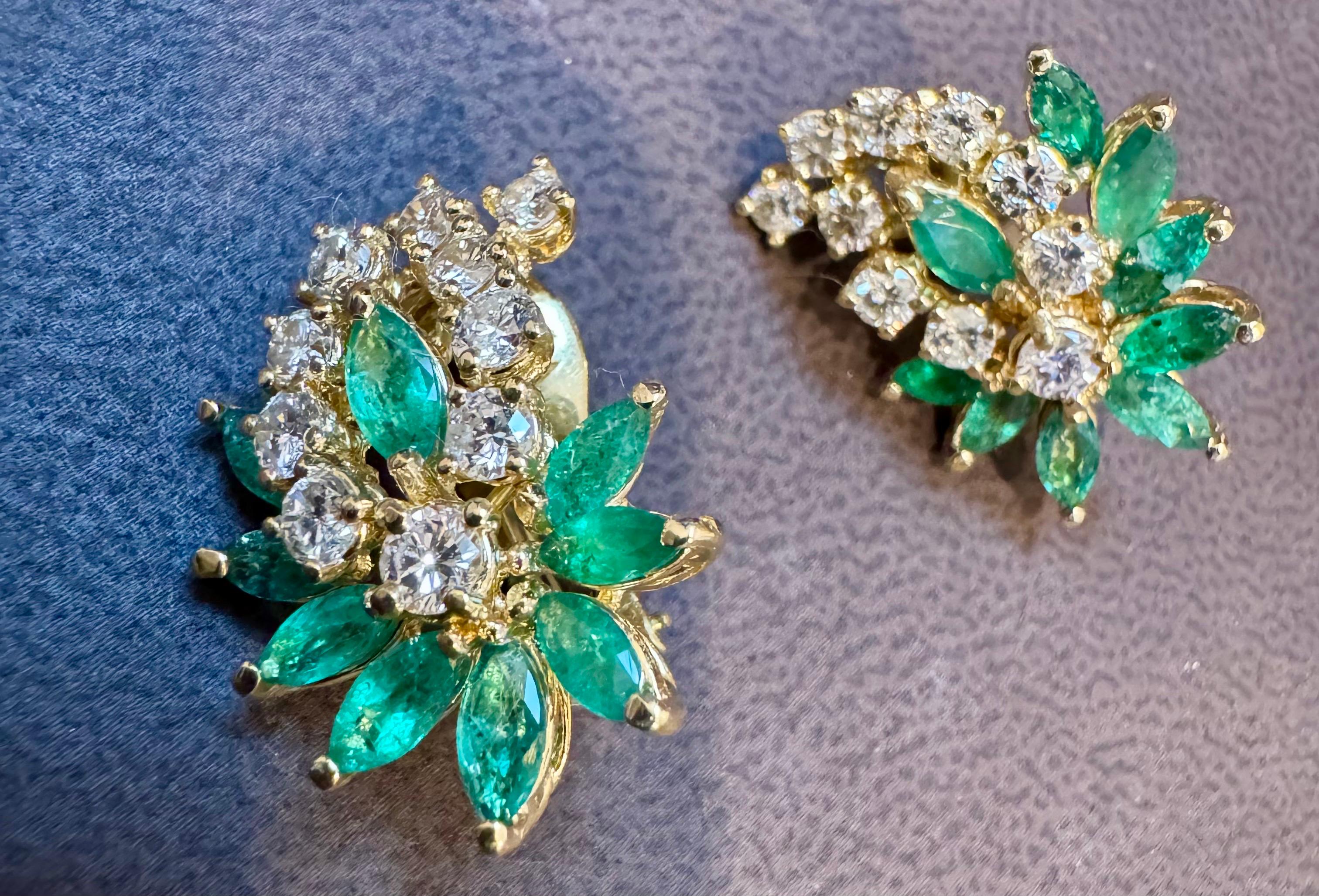 1.8Ct Natural Brazilin Marquise Emerald & 2.0 Ct Diamond Clip on Earring 18 KYG For Sale 5