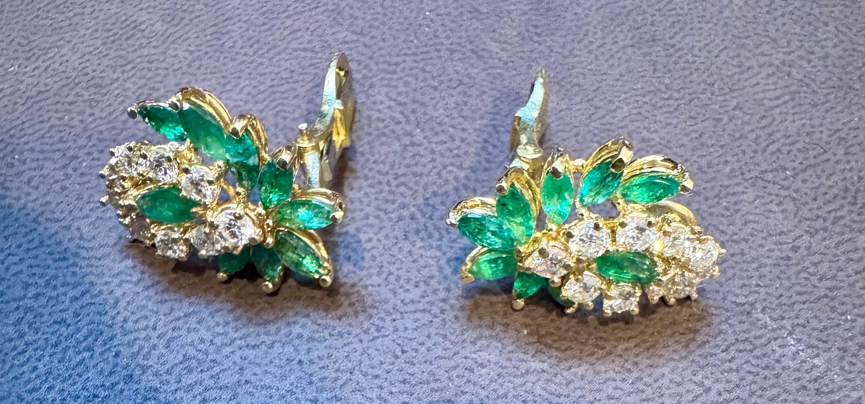 1.8Ct Natural Brazilin Marquise Emerald & 2.0 Ct Diamond Clip on Earring 18 KYG For Sale 2