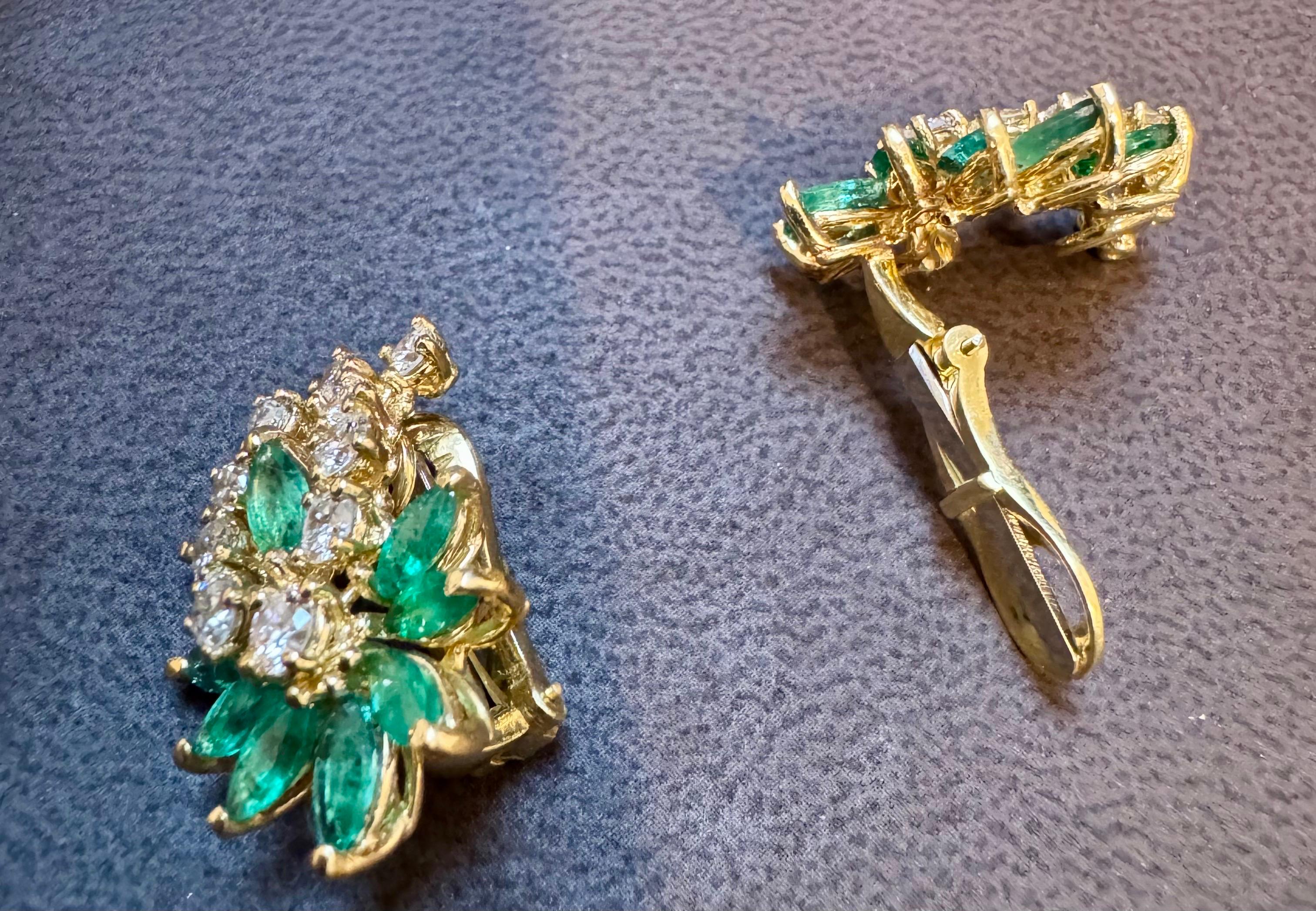 1.8Ct Natural Brazilin Marquise Emerald & 2.0 Ct Diamond Clip on Earring 18 KYG For Sale 4