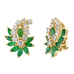 1.8Ct Natural Brazilin Marquise Emerald & 2.0 Ct Diamond Clip on Earring 18 KYG