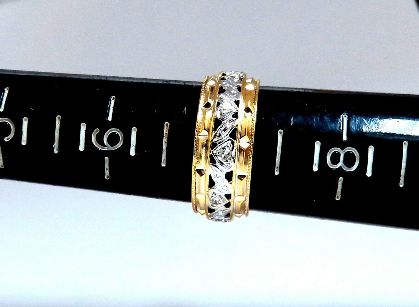 .18 Carat Natural Diamond Eternity Ring 14 Karat Vintage Floral Patina In New Condition For Sale In New York, NY
