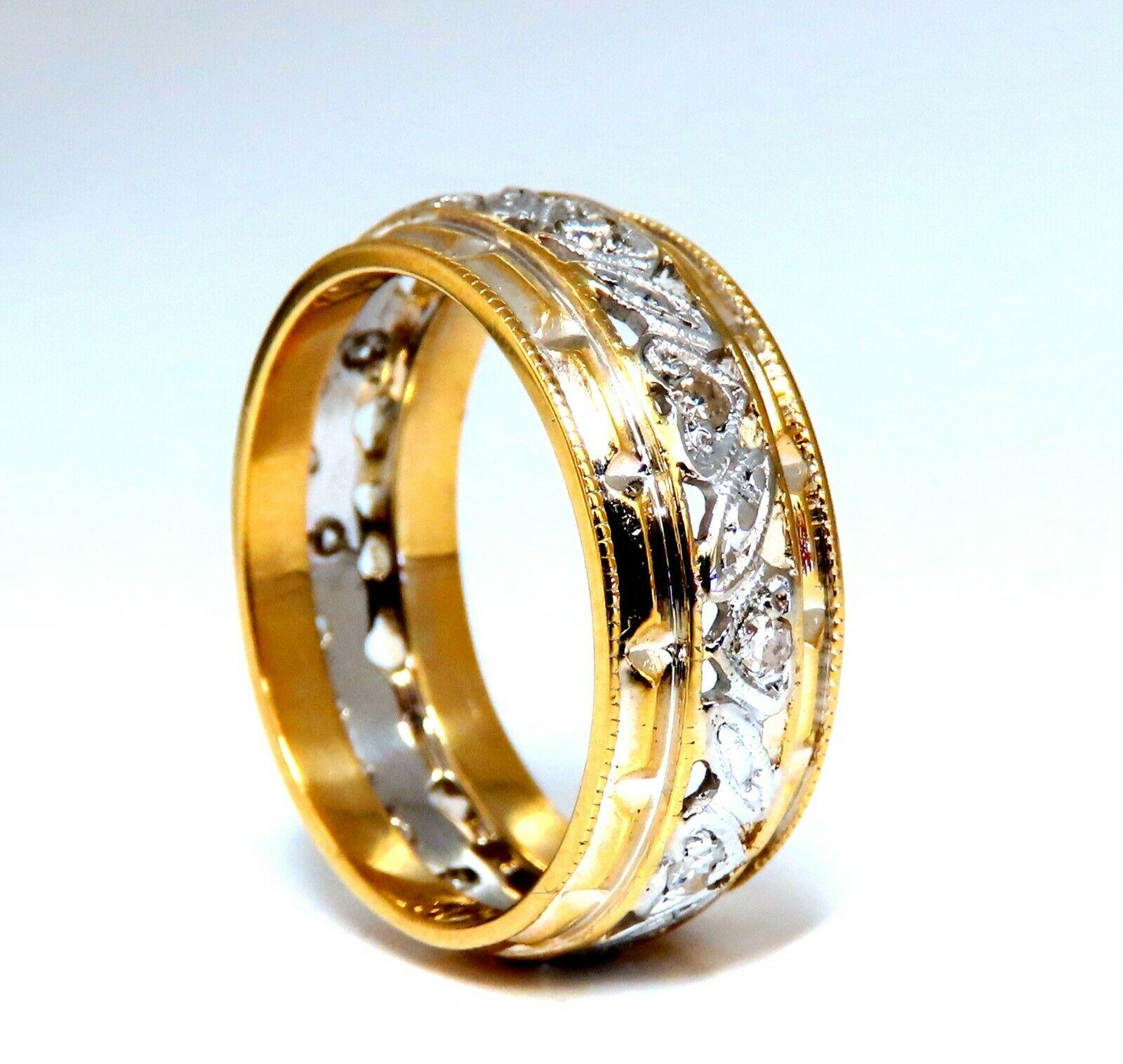 Women's or Men's .18 Carat Natural Diamond Eternity Ring 14 Karat Vintage Floral Patina For Sale