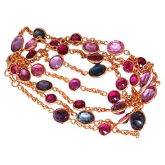 18ct Natural Ruby Sapphire Yard Necklace 14kt Gold