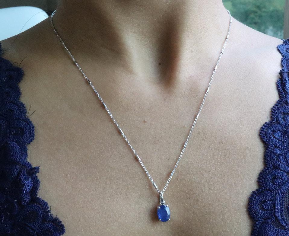 Art Deco 1.8Ct No Heat Blue Sapphire and Diamonds Pendant