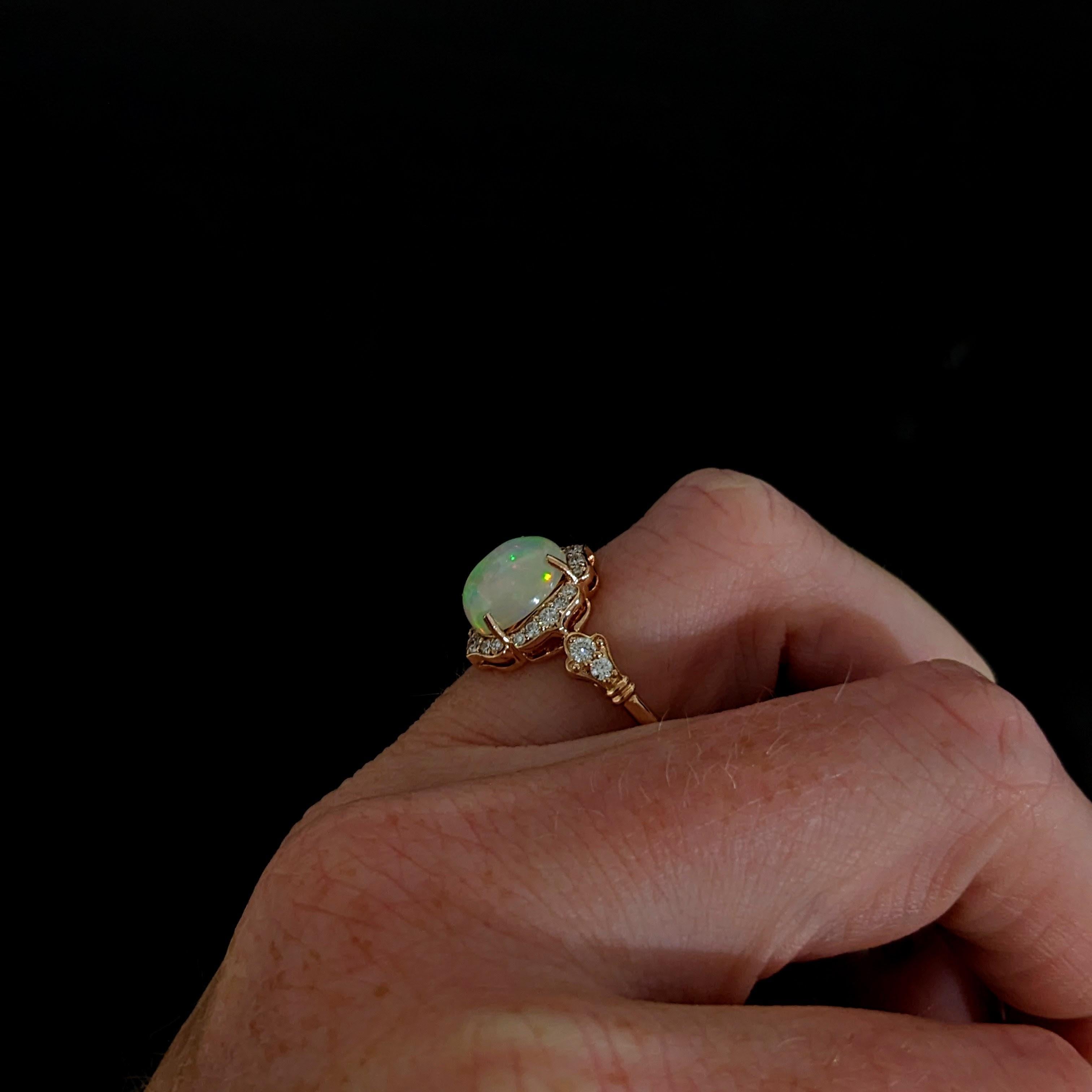 1.8ct Opal Ring w Earth Mined Diamonds in Solid 14K Rose Gold Oval 9x7mm 1