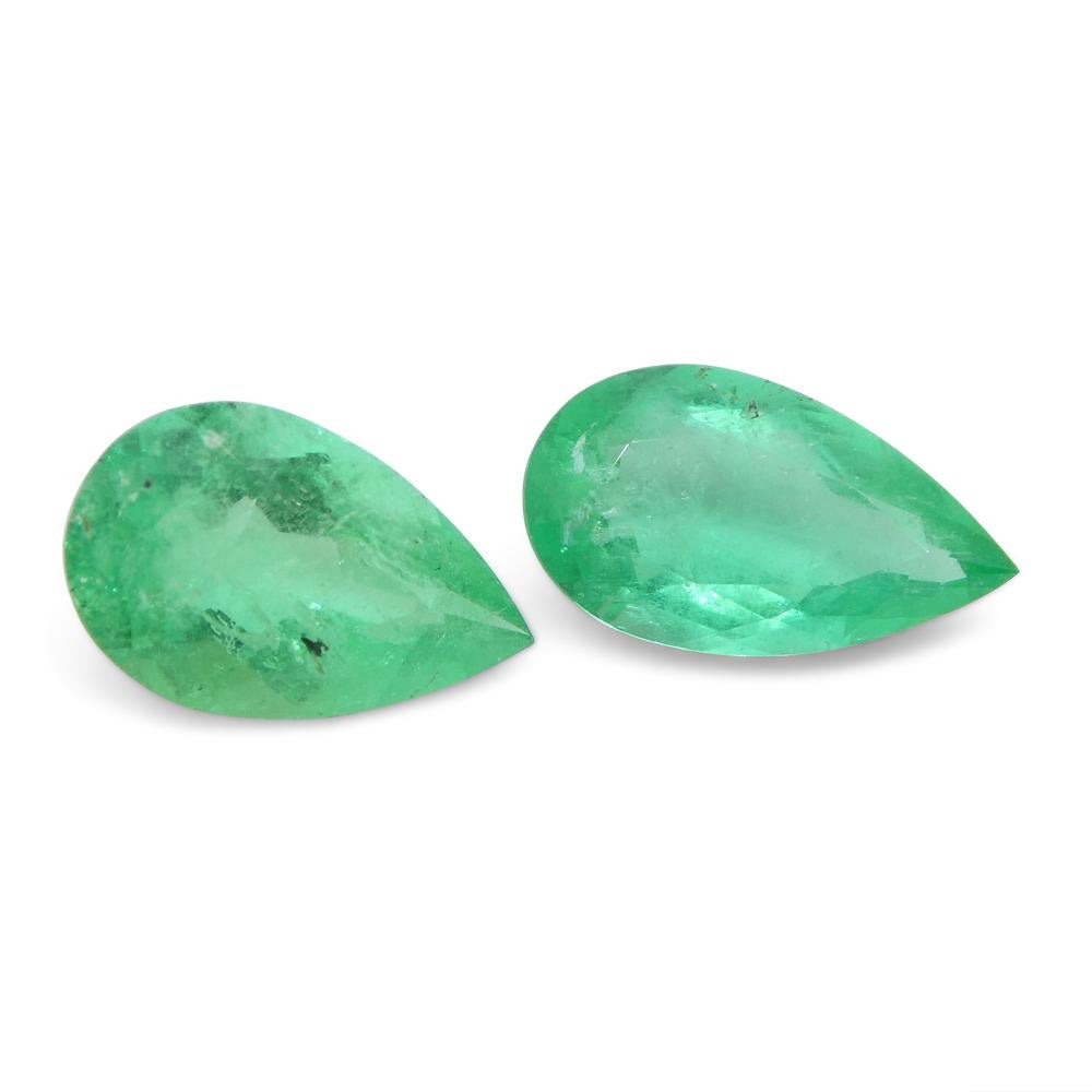 1.8ct Pair Pear Green Emerald from Colombia For Sale 4
