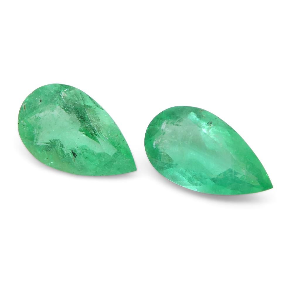 1.8ct Pair Pear Green Emerald from Colombia For Sale 5