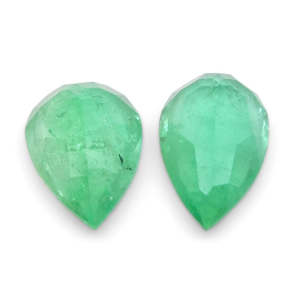 1.8ct Pair Pear Green Emerald from Colombia For Sale 6