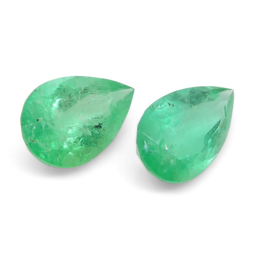 1.8ct Pair Pear Green Emerald from Colombia For Sale 8
