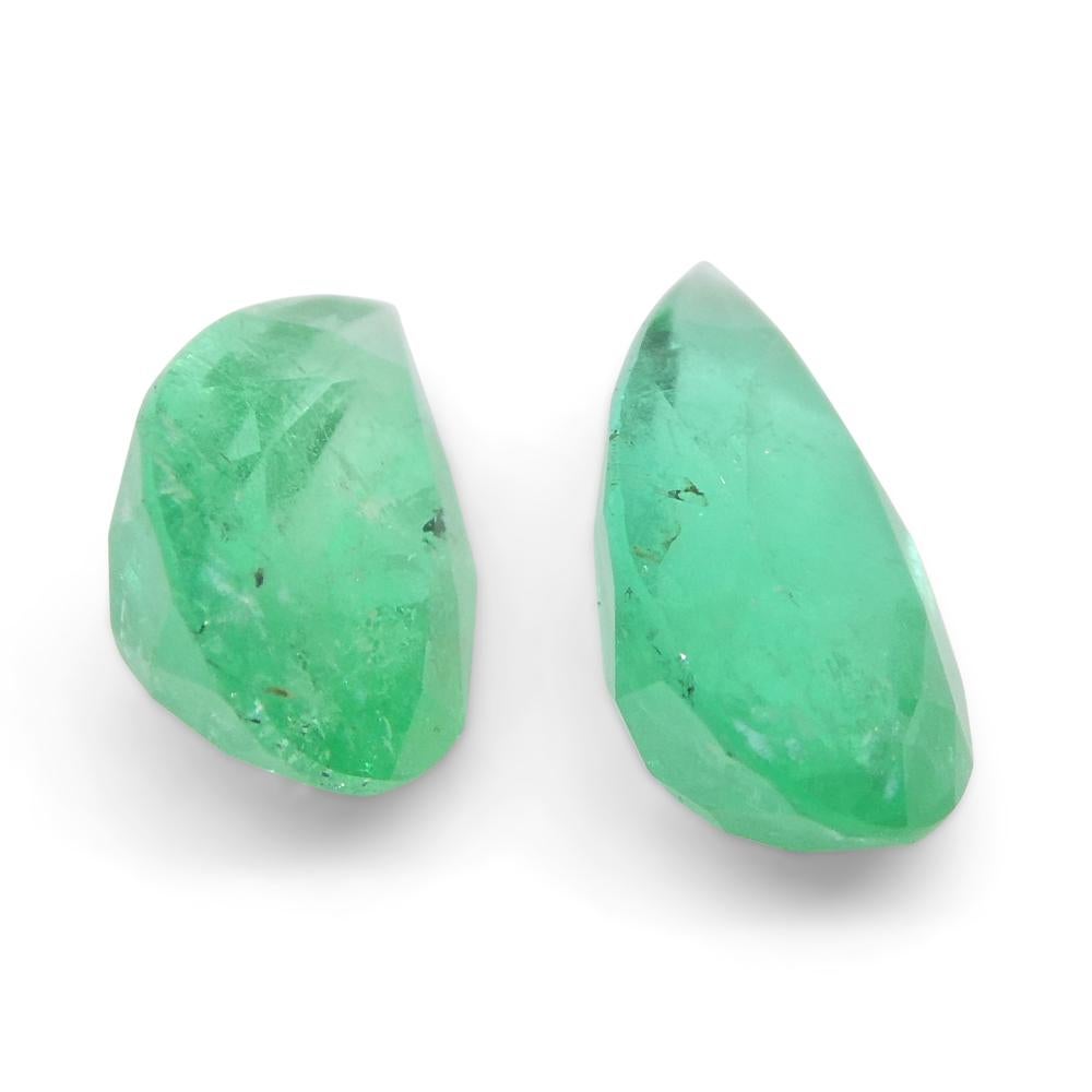 1.8ct Pair Pear Green Emerald from Colombia For Sale 9
