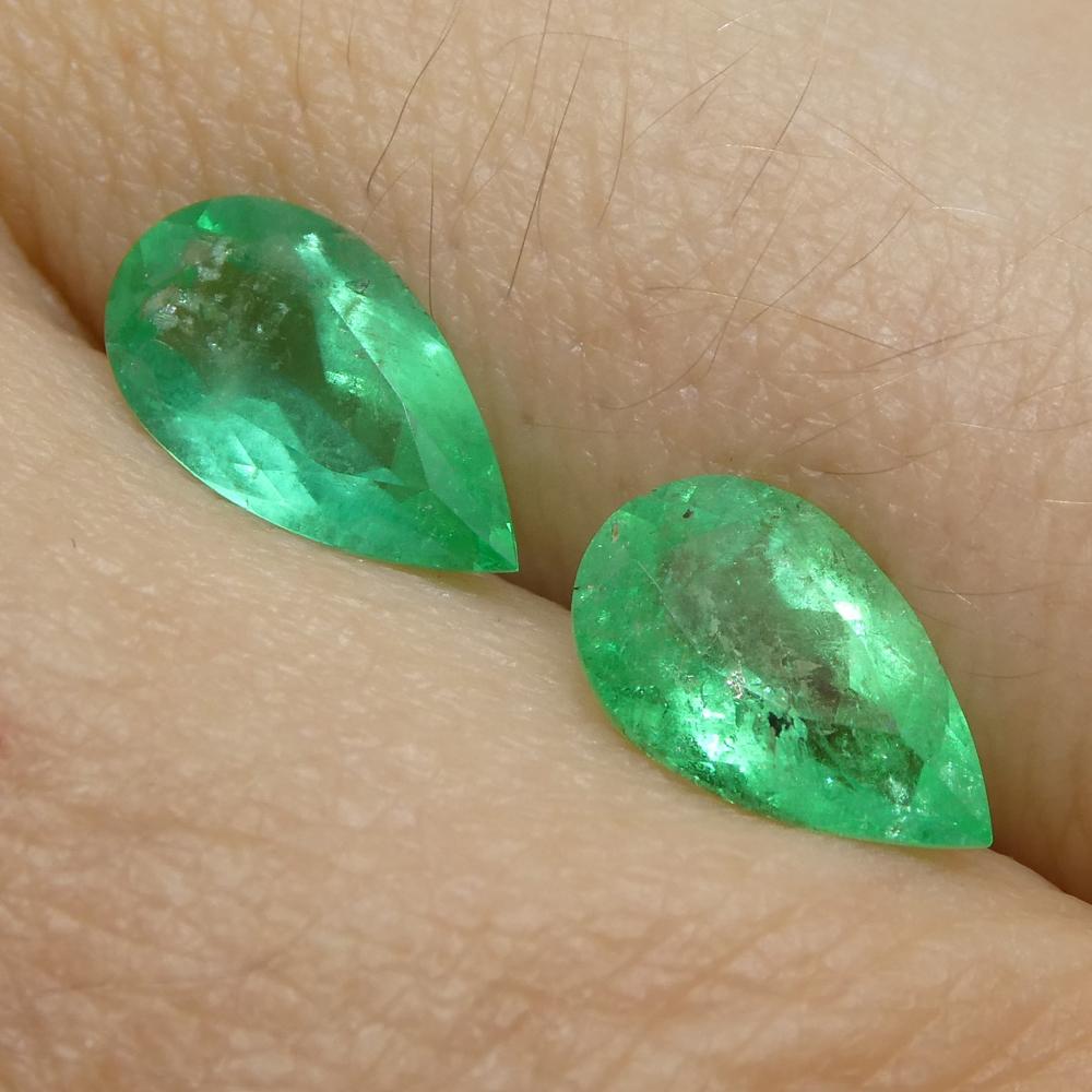 Contemporary 1.8ct Pair Pear Green Emerald from Colombia For Sale