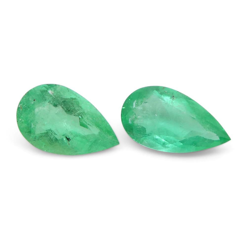 Pear Cut 1.8ct Pair Pear Green Emerald from Colombia For Sale