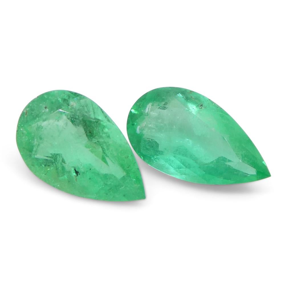 1.8ct Pair Pear Green Emerald from Colombia For Sale 1