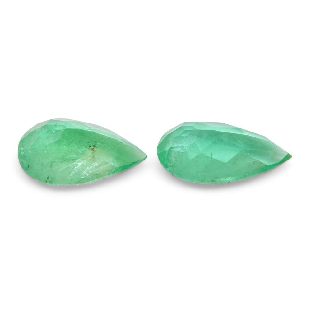 1.8ct Pair Pear Green Emerald from Colombia For Sale 2
