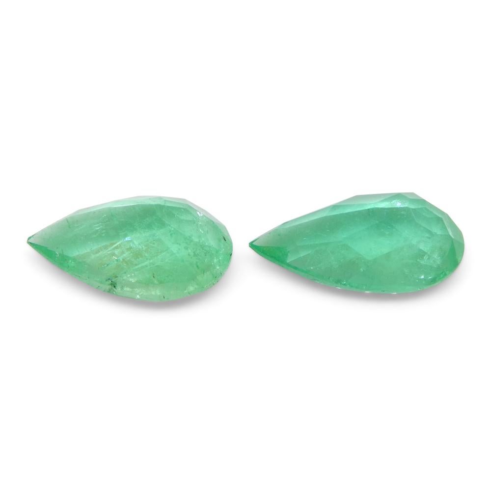 1.8ct Pair Pear Green Emerald from Colombia For Sale 3