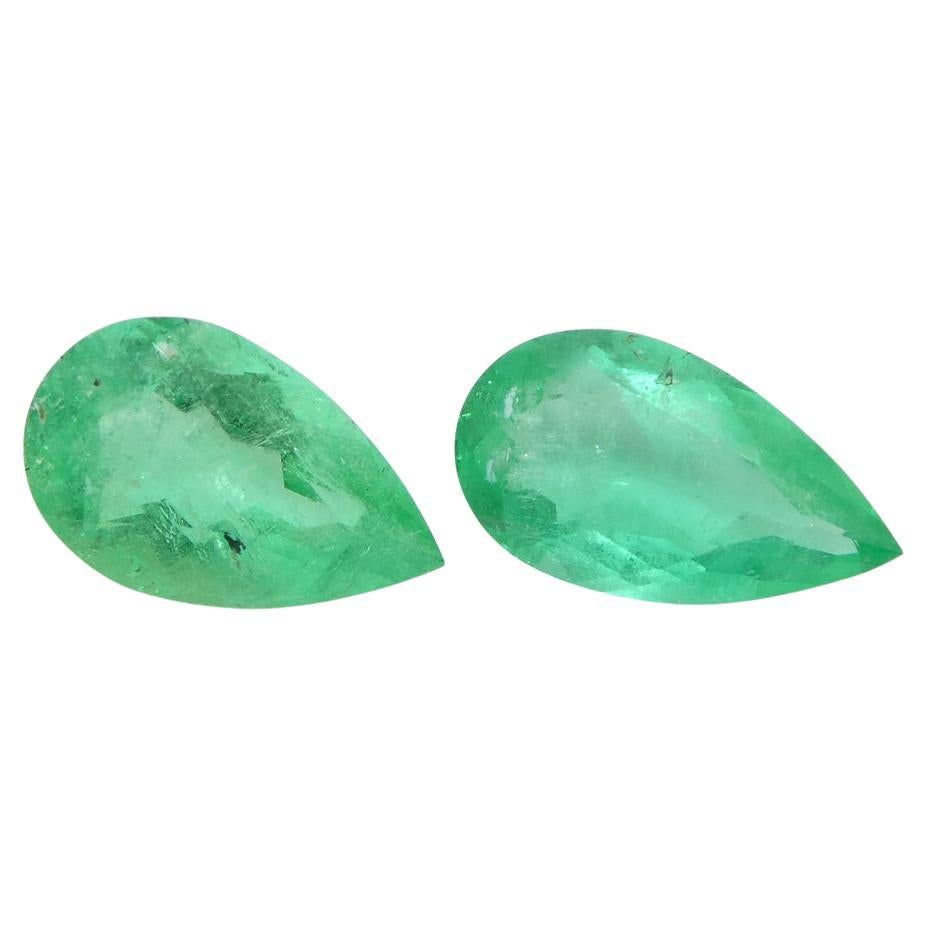 1.8ct Pair Pear Green Emerald from Colombia For Sale