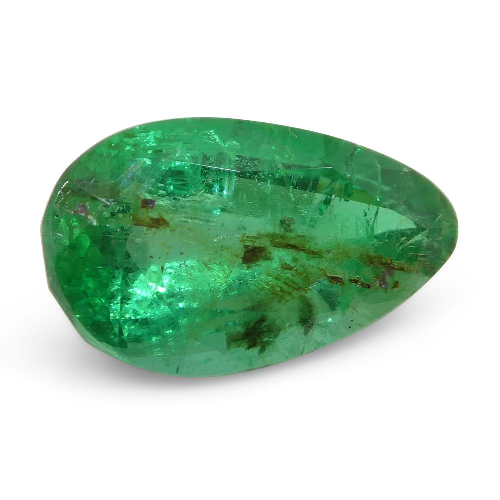 Brilliant Cut 1.8ct Pear Green Emerald from Zambia For Sale