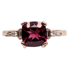 1.8ct Rhodolite Garnet Ring w Earth Mined Diamonds in Solid 14K Gold CU 7x6mm