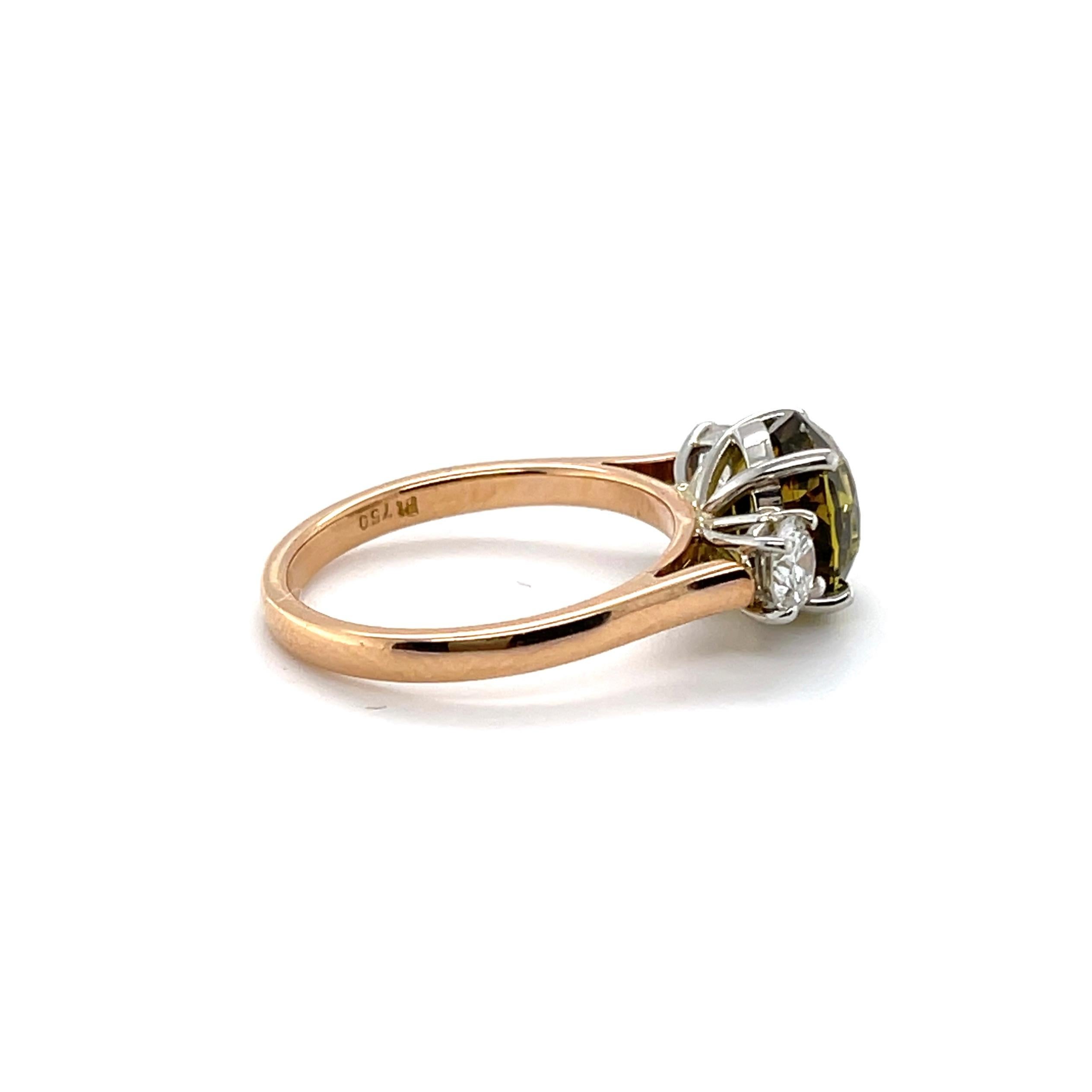 Contemporary GIA CERTIFIED 18CT Rose and White Gold Chrysoberyl and Diamond Ring For Sale