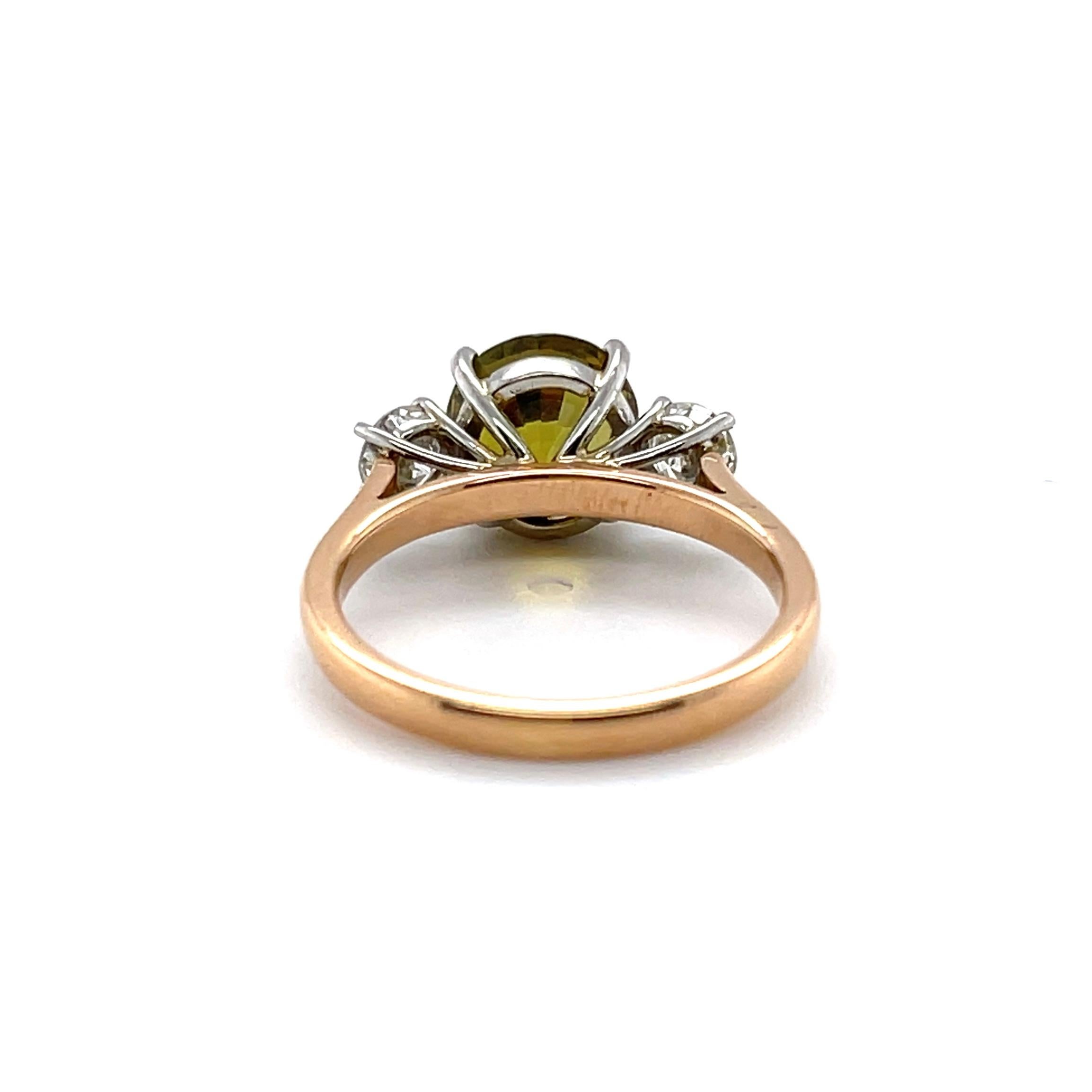 Oval Cut GIA CERTIFIED 18CT Rose and White Gold Chrysoberyl and Diamond Ring For Sale