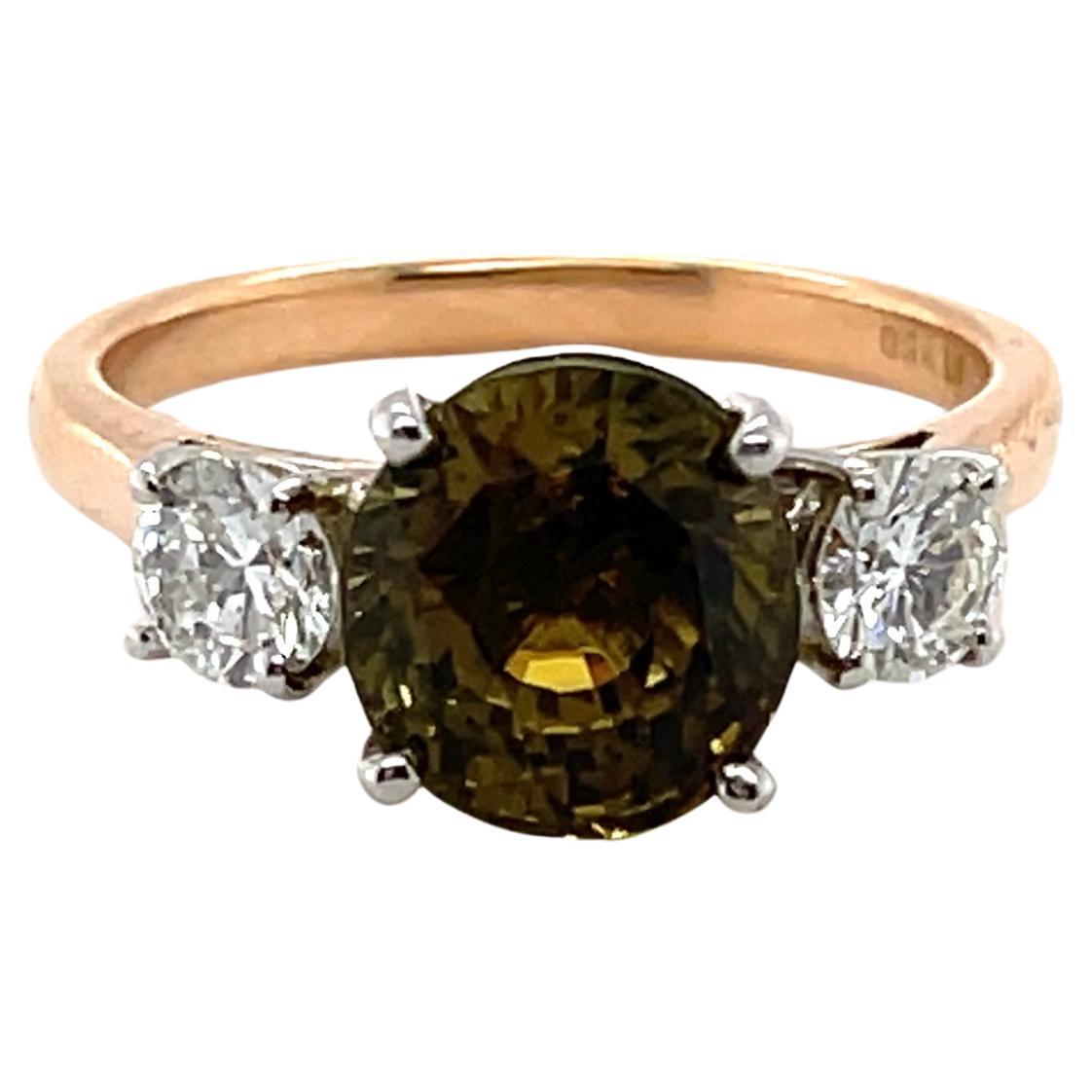 GIA CERTIFIED 18CT Rose and White Gold Chrysoberyl and Diamond Ring For Sale