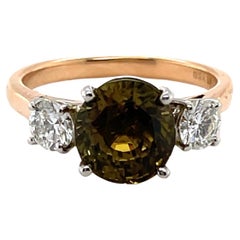 GIA CERTIFIED 18CT Rose and White Gold Chrysoberyl and Diamond Ring