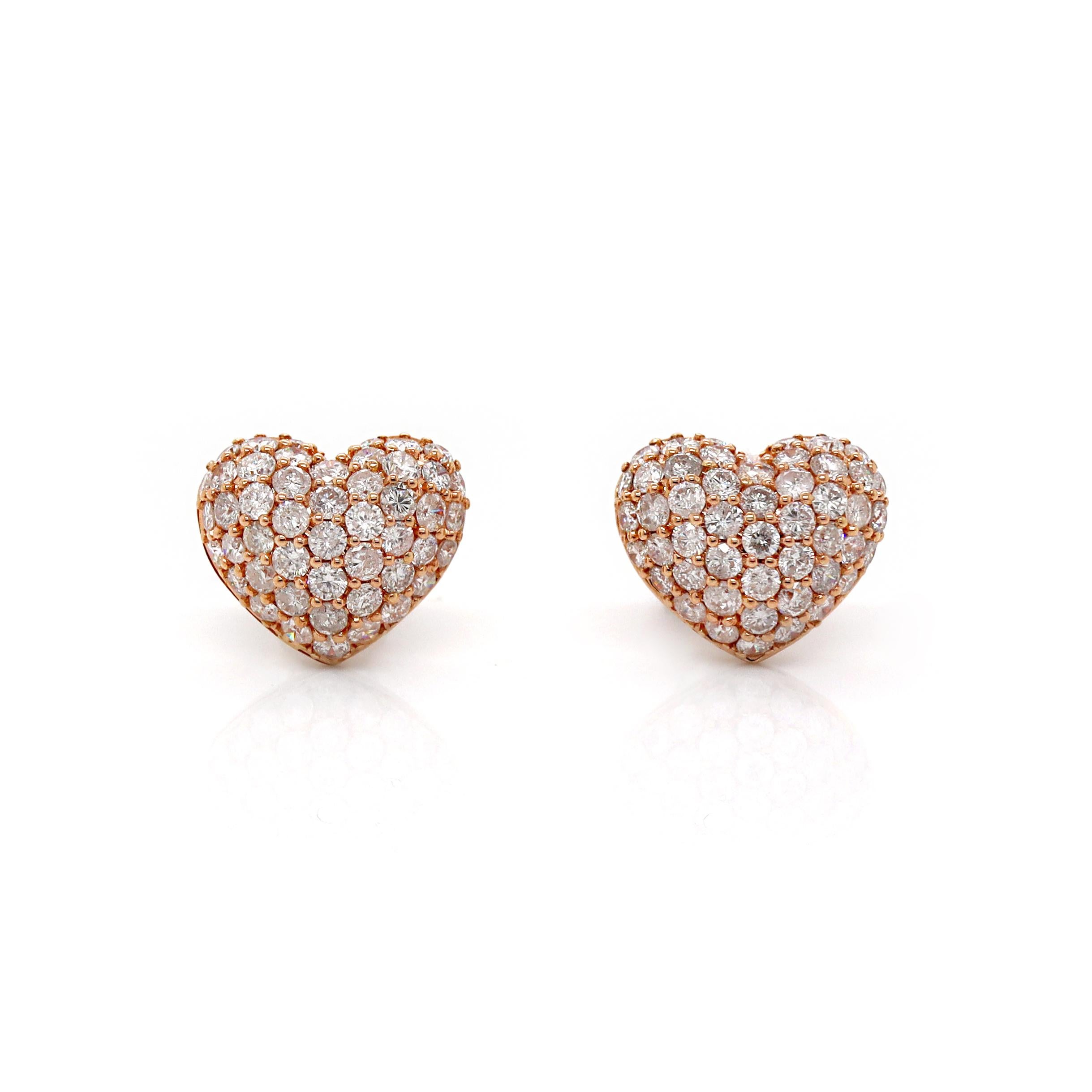 da uomo o donna Orecchini a cuore con pavé di diamanti in oro rosa 18ct 2,00ct in vendita
