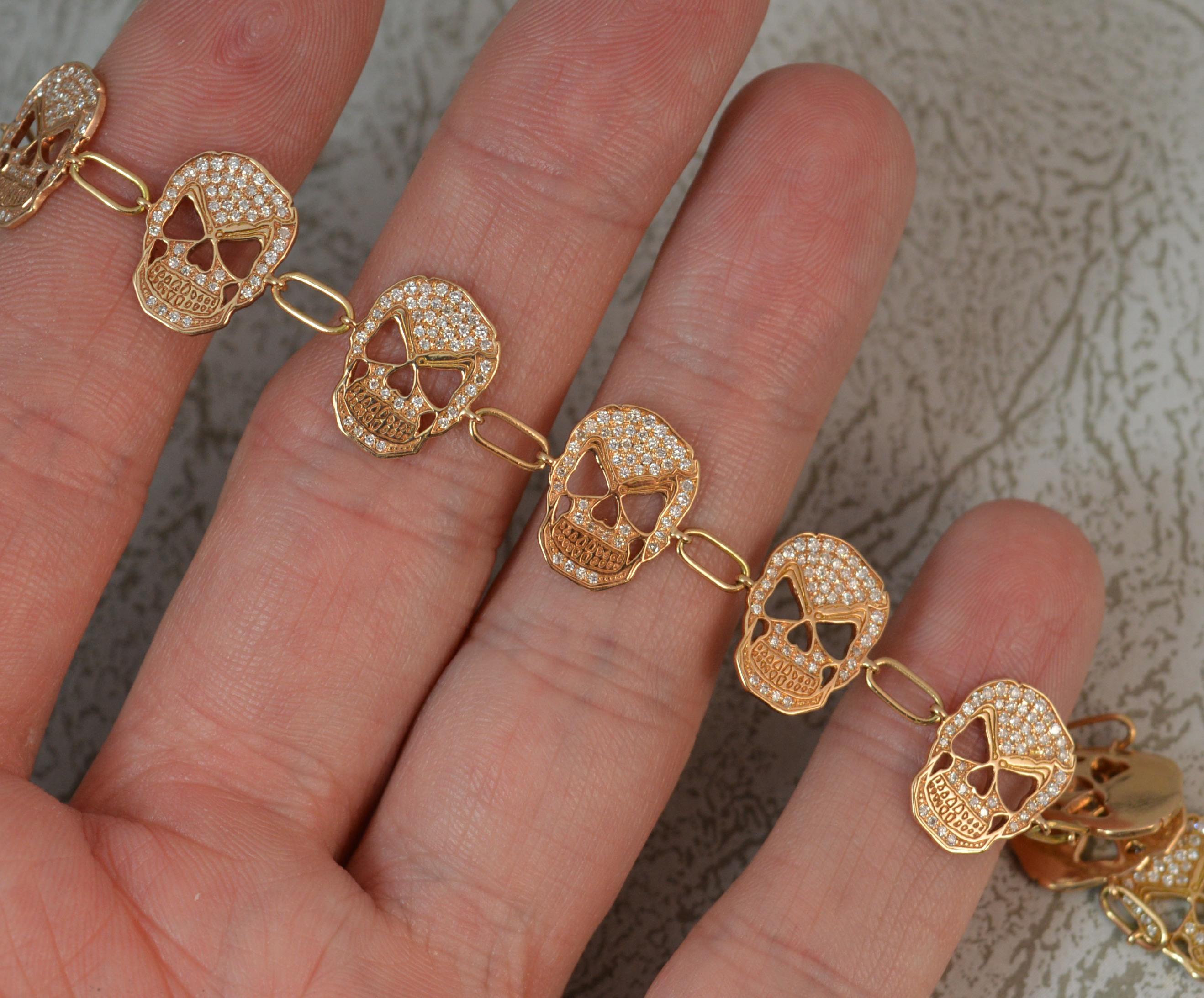 Victorian 18 Carat Rose Gold 2 Carat Diamond Skull Link Bracelet