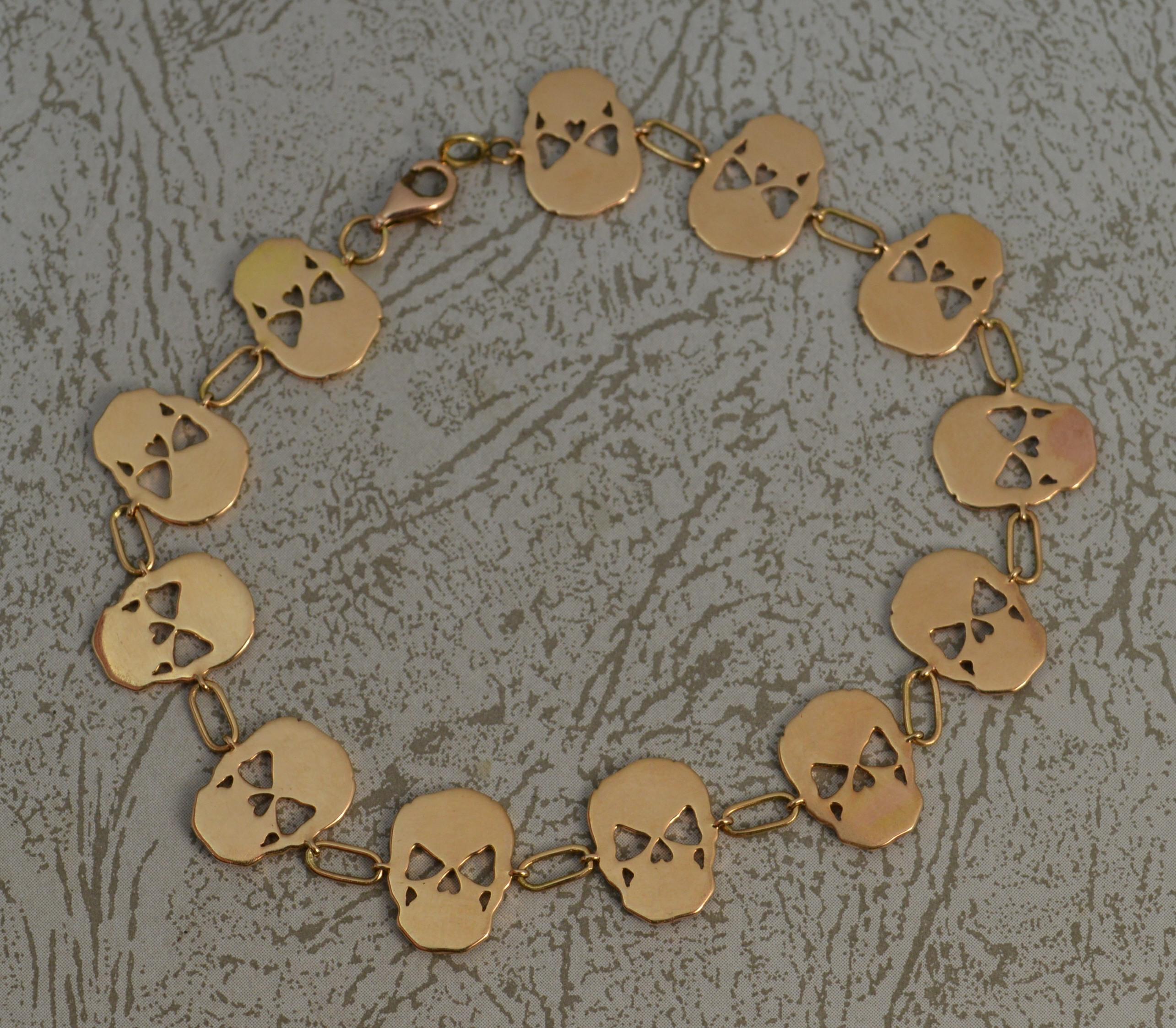 18 Carat Rose Gold 2 Carat Diamond Skull Link Bracelet 3